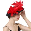 Tocados de lujo fascinadores rojos gorro de plumas eventos de flores accesorios para el cabello cóctel derby de vacaciones de boda gorros