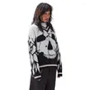 Женские свитера Женщины мужчины винтажные V-образные скелеты y2k Graphic Harajuku Негабаритный пуловерский свитер унисекс эстетическая одежда Tee Tee