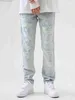Pantalones para hombres Madshed Europa y American Fashion Hole Street Hole Jeans de color Light para hombres Ruffian Handmade Cheese Street Hip-Hop Slim Pants Z230815