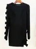 815 XXL 2023 Runway Dress Crew Neck Långärmad klänning Empire Black Brand samma stil Dress Flora Print Högkvalitativ Womens kläder Olaidi