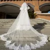 Cappella di tulle da sposa con pace di pizzo a due strati veli da sposa con sposa e perline mm