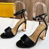 Luxury Designer Sandals Womens Shoes 95mm Chunky Heel Black Snake Shaped Texture Buckle Ankle Straps Gold Metal Heels with Engraved Brown Leather Print Sandal 35-42