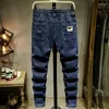 Herenjeans 2023 Spring plus maat donkerblauw trekstring ontwerp stretch denim broek mannelijk merk 5xl 6xl 7xl 8xl 9xl 10xl