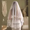 Bridal Veils 2 Tier Sheer Tulle 39 "med delikata spetsblommor bröllopslöja metallkam Vita hårtillbehör för brud