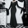 Casual jurken Halloween Gothic Dames herfstjurk Flare Sleeve vloer Lange Fishtail Witch Long Cosplay Party Feest Vestidos Goth