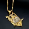 Hänghalsband Hip Hop Iced Owl Pendant Necklace For Women Gold Color rostfritt stål Animal Bling AAA CZ Halsband Kvinnesmycken 230814