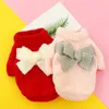 Dog Apparel Winter Soft Warm Cat Knitted Sweater Clothes Puppy Thick With Big Bow Design Hoodie