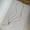 Cadenas 2023 Collar de perlas Doble Camiseta Cortadería Collarbone Luxury Women's Vintage Luxury
