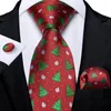 Bow Ties Christmas Tie Candy Cane Röd Vit randig snöflinga Blue Neck Set Pocket Square Cufflinks män Tillbehör gåva för