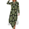 Casual Dresses Green Abstract Moss Dress Granite Marble Stylish Long Sleeve Cute Ladies V Neck Graphic Oversized Chiffon