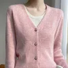 Cardigan de laine en tricot pour femmes en automne et hiver en V-col en cachemire à manches à manches longues à manches longues