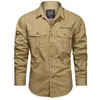 Mężczyzn Casual Shirts Zielone czarne ładunek długie rękawy na 2023 Spring Autumn Design Brand Overize 4xl 5xl Wojskowe Bluzka 230814