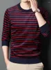 Herrenpullover Männer lässig gestreift Pullover Marine Blue White Red Ripple Manschette Strickwege Männlich gemütliches Pull Top Round Collar Long Jersey 2023