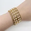 Link Bracelets MANDI Factory Price Pearl Inlaid Widened Women's Bracelet Gold-plated Non-fading Muslim Ethnic Style Bangle Jewelry