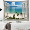 Tapestries Window Beach Forest Tapestry Sunrise Over The Sea Wall Hanging Landscape Style Home Decor R230812