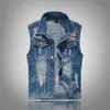 Men's Vests 80s Vintage Men's Denim Vest Male Sleeveless cotton soft comfortable Jackets Hole Jeans Brand fashion top Waistcoat plus 6XL 230812