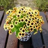 Decorative Flowers 1 Bouquet 15 Heads 7 Branches Summer Artificial Faux Silk Sunflower Home Party Decor DIY Small Craft Fake Flower Wedding
