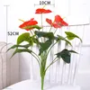 Decorative Flowers 5 Heads Artifcial Plastic Red Anthurium Desktop Bonsai Balcony Potted Green Plants Bouquet Home Garden Office Decoration