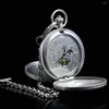 Table Clocks Cloisonne Enamel Silver Pocket Watch With Chain Double Opening Mechanical European Reflux Antique Collectables