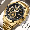 Relógios de pulso Wokai de alta qualidade Sala de luxo Banda de aço de aço masculino de ouro