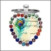 Schlüsselanhänger Lanyards Ethnisch grüne Boho Peacock Feder Glass Art Heart Heart Keychain Handmade Schmuck Top Grad Metallschlüsselringhalter 4 Col Dhl2e