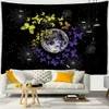 Tapisseries murales suspendues avec Phase de lune, décor de chambre à coucher, papillon, fleur Hippie, tapis mural, décor de dortoir étoilé