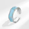 Clusterringe 925 Silberfarbe einzigartiger Design Blau Ring für Frauen Schmuck Finger Verstellbarer Party Geburtstagsgeschenk