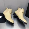 2023 Designer Luxe Pure Color Round-Toe Boots Dames 100% Lederen Outdoor Party Ademend Elastische riemen Boot LAY LADY SEXY Fashion Mid-Hiel Comfortschoenen Maten 35-