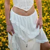 Rokken elegante ruches witte rok met spleet y2k sprookje spanbinden lage rise long long voor vrouwen mode 2023 vintage 90s