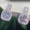 Gestüt Ohrringe Frauen runden Diamant Kubikzirkonia -Hölzer Ohrringe Designer glänzender Kristallplatin/Goldener Anhänger Ohrringe Luxus Hochzeit Schmuck Schmuck