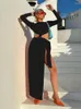 Casual Dresses Women Autumn Winter Solid Maxi Long Dress Elegant Fashion Office Lady Pullover Sleeve Bodycon Slim Split 2023