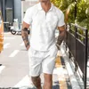 Men's Tracksuits 2023 Cross Border Summer Jacquard Polo Short Sleeved Set European And American Zipper Lapel Shorts