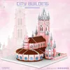 Bloki 7017pcs Światowa Słynna architektura Sacred Heart Church DIY Diamond Building Bloks Różowy zamek Mini 3D Bloki Toys Prezenty R230814