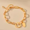 Link Bracelets Hip Hop 18k Gold Metal Cuba Cuba Cuba Mujeres Pulseras Tendencia colgante ovalado Día de verano