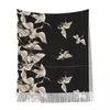 Scarves Women Scarf Tassel Head Wraps Japanese White Cranes In Different Poses Femme Thin Autumn Spring Winter Bandana