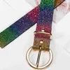 Riemen strass riemen voor vrouwen diamant glinsteren mode regenboog riem pin gespeld nieuw ontwerp stijlvolle jeans broek broek vrouwelijke tailleband