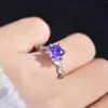 Cluster Rings Live Drainage Explosive Moissanite Open Ring Eight Hearts And Arrows Purple High Carbon Diamond Mouth Female