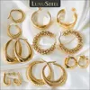 Stud Luxusteel minimalistiska rostfritt stål Hoop Earrings for Women Gold Color Metal Circle Earrings Vintage Girls Party Jewelry Gifts 230814