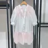 Sandro V-neck Puff Sleeve Dress Loose Contrasting Mini Dress for Women