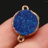 Pendant Necklaces Natural Semi-precious Stone Blue Yellow Crystal Duzy Round Connector For DIY Necklace Jewelry Making Charm Gift 15x23mm