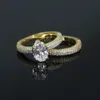 Band Rings Gold Color Micro Pave Clear Cubic Zirconia Wedding Ring Set Accent Oval CZ Sparking Bling Engagement 230814