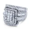 Band Rings Vintage Female White Crystal Stone Ring Classic Silver Color Wedding for Women Charm Bride Square Big Engagement Set 230814