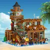 Blocks Creative Micro Fisherman Cabin Wharf Trähus Modell Byggnadsblock Street View Fishing Village Assemble Toy Kid Gift R230814