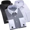 Мужские повседневные рубашки французские рубашки манжеты запонки мужской бизнес -дизайн топ жаккардовый ткани джентльмен с длинными рукавами