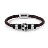 Bracelet en cuir masculin Boule de football en acier noir simple