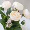 الزهور الزخرفية النباتات الاصطناعية الحرير الورود الورود الأوراق الخضراء الفاوانيا باقة زفاف الحفل الزفاف مزهرية