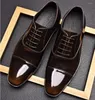 Klänningskor Ange text Tre-Joint Men's Pointy Leather äkta Business Oxford Patent S