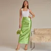 Rokken groen metallic lange rok voor vrouwen hoge taille zomer bodycon mode streetwear bottoms elegante gesplitste dames kleding dropship