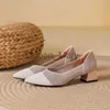 Dress Shoes Women's highheeled shoes with pointed square thick heel knitted fashionable breathable antislip beautiful color 2023 spring su J230815