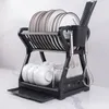 Material de secagem de armazenamento de cozinha suprimentos de rack drenam o filtro de camada dupla multifuncional ferramentas de kichen seco